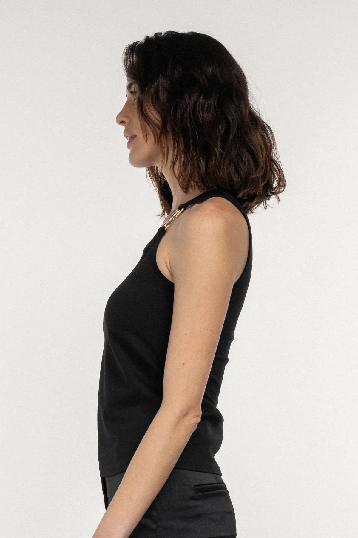 Halter Neck Black Top with Buckle Detail