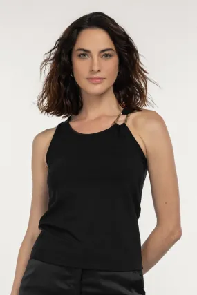 Halter Neck Black Top with Buckle Detail