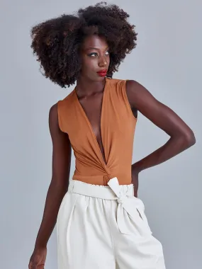 Iconic Sleeveless Bodysuit with Snaps - Tan