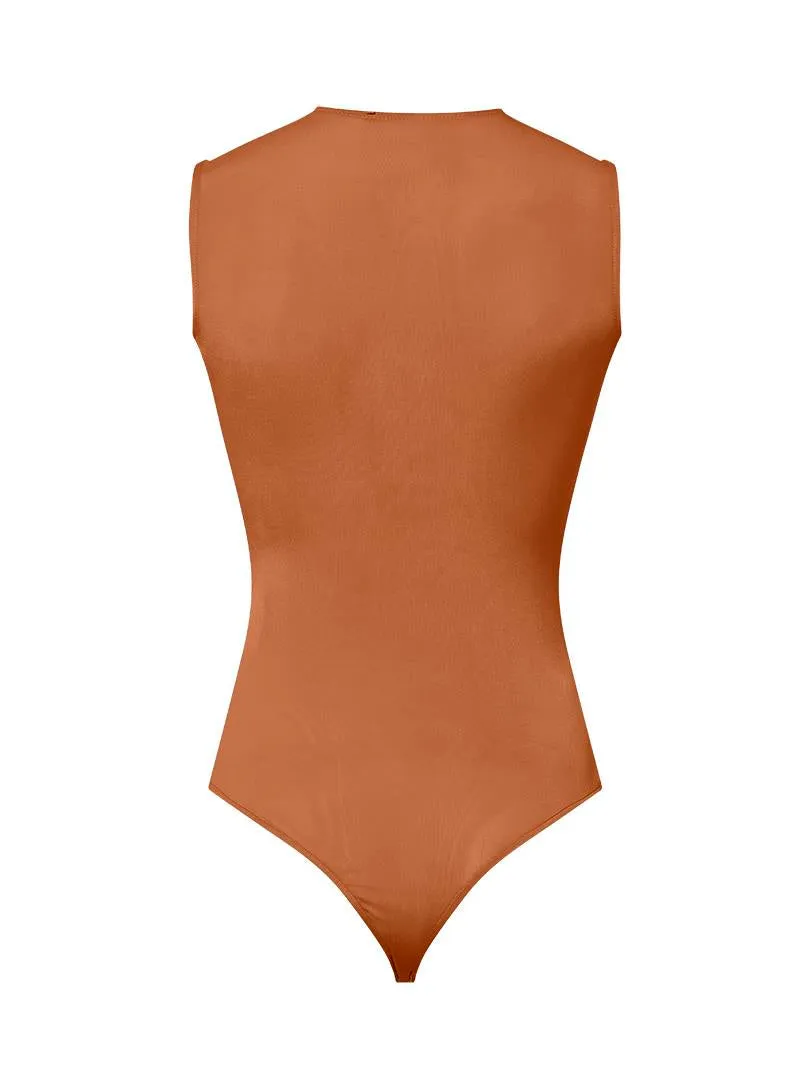 Iconic Sleeveless Bodysuit with Snaps - Tan