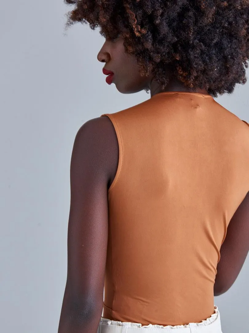 Iconic Sleeveless Bodysuit with Snaps - Tan