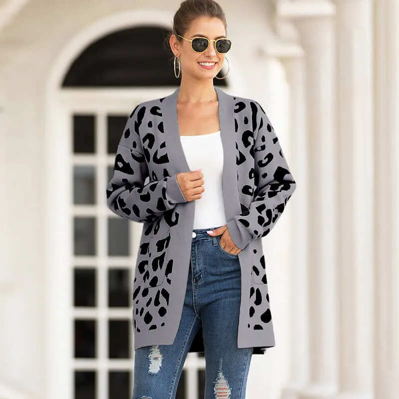 Leopard Open Front Long Cardigan Sweater