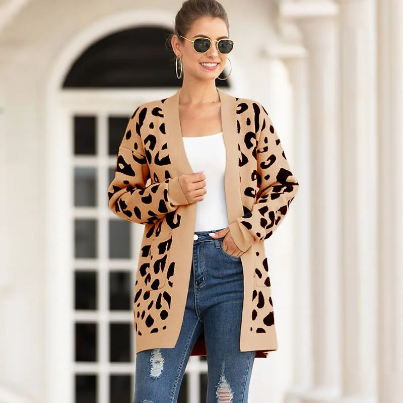 Leopard Open Front Long Cardigan Sweater