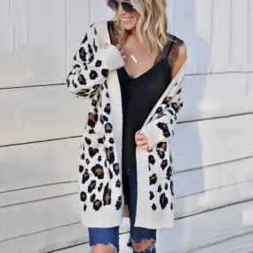 Leopard Pockets Knit Oversized Cardigan Sweater