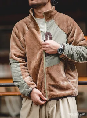 Maden Vintage Polar Fleece Color-blocking Jackets Windbreak Outdoor Warm Jacket Men's Autumn and Winter Casual Coats Soft Tops