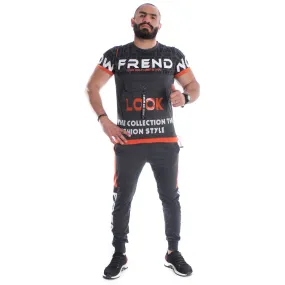 Men Training Suit Gray / Orange -7027