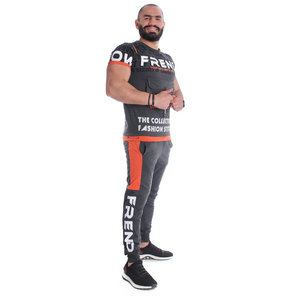 Men Training Suit Gray / Orange -7027