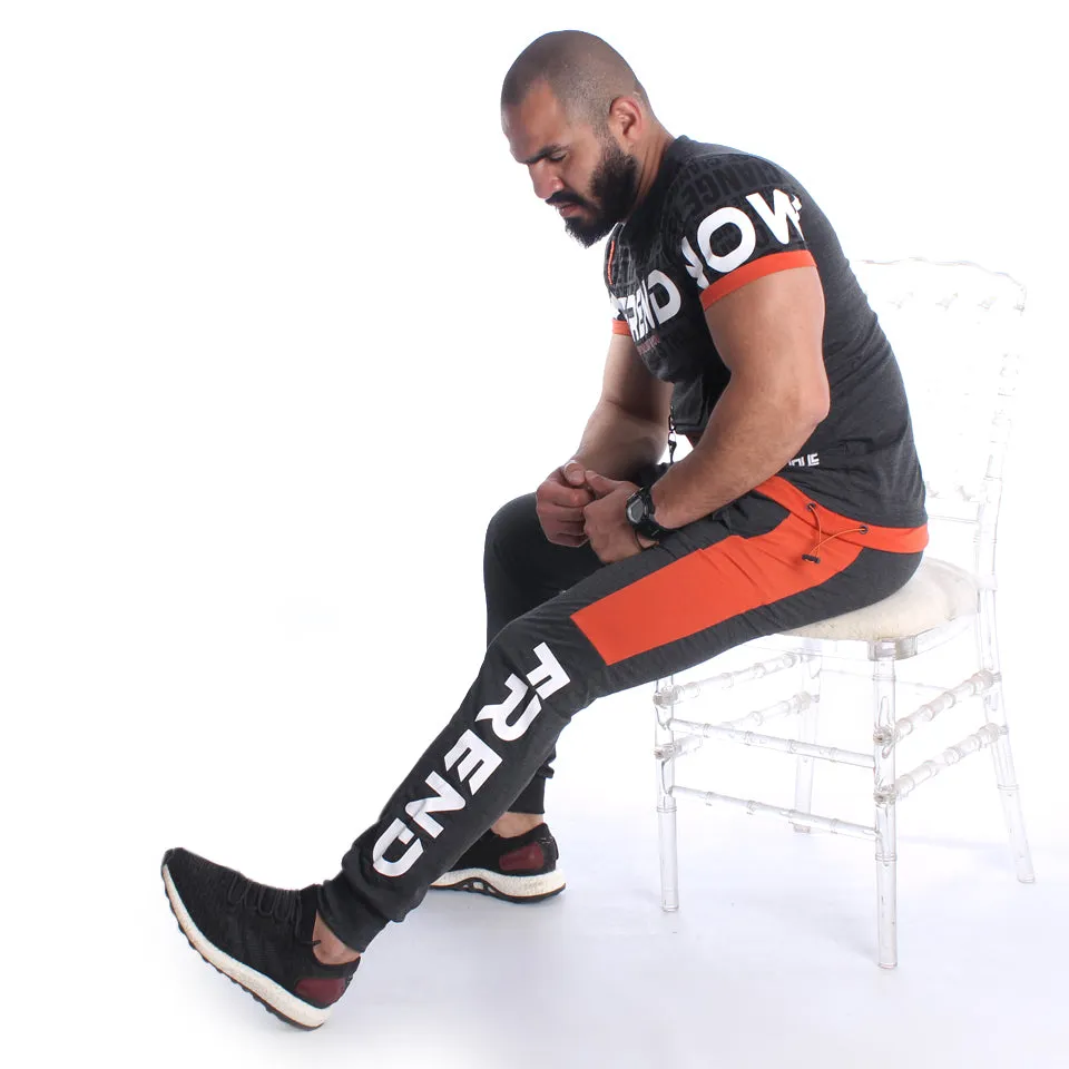 Men Training Suit Gray / Orange -7027