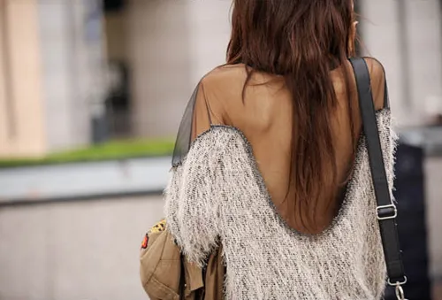 Mesh Patchwork Open Back Loose Sweater