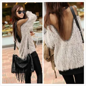 Mesh Patchwork Open Back Loose Sweater