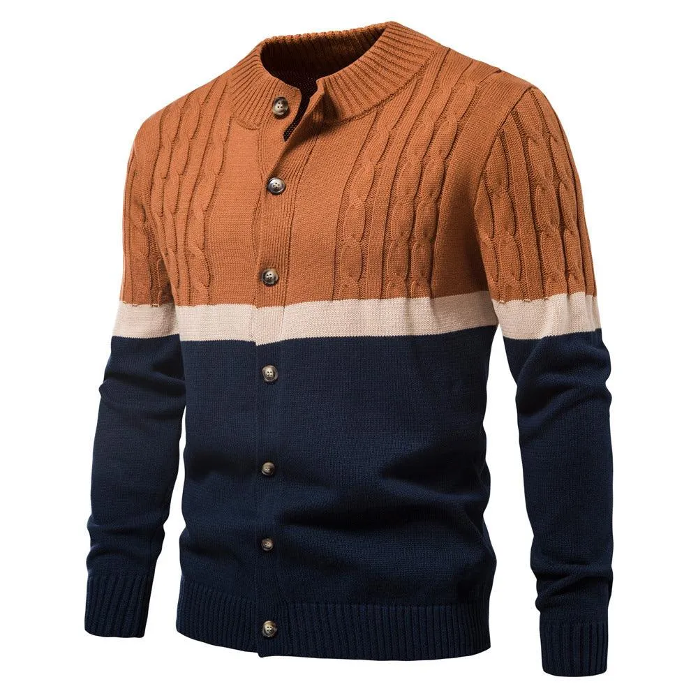New Men's Sweaters In Europe And America All Cotton Color Matching Cardigan
