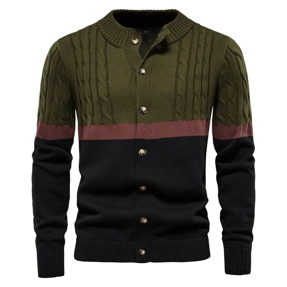 New Men's Sweaters In Europe And America All Cotton Color Matching Cardigan
