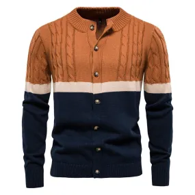 New Men's Sweaters In Europe And America All Cotton Color Matching Cardigan