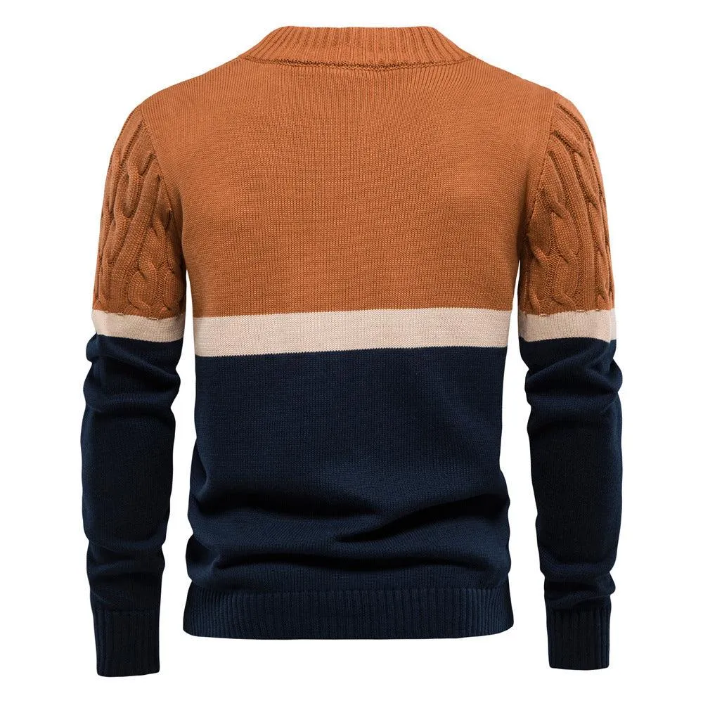New Men's Sweaters In Europe And America All Cotton Color Matching Cardigan