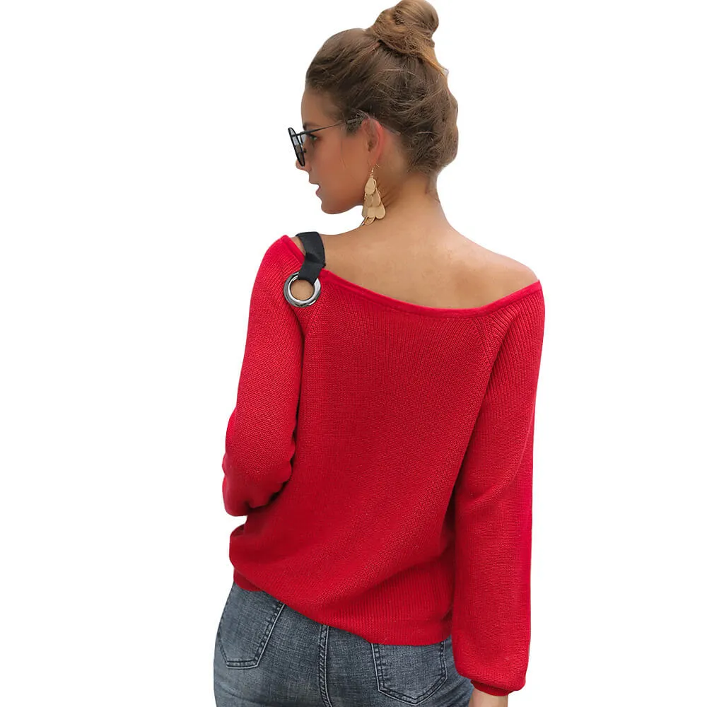 Off-the-Shoulder Cropped Women Sweater