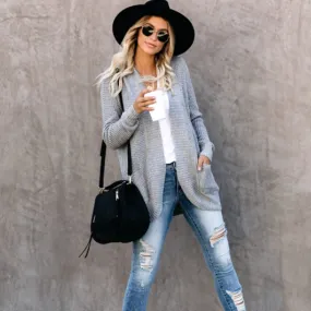 Open Front Pockets Knit Cardigan