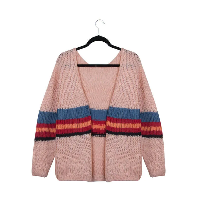 Oversized Colorblock Striped Cardigan Sweater
