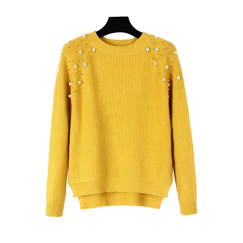 Pearls Pure Color Knitting Sweater