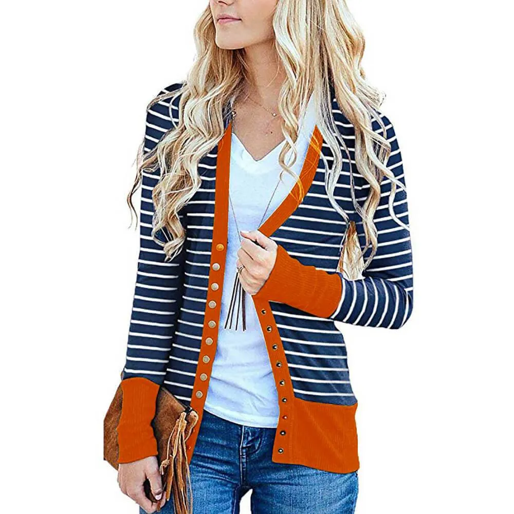 Plus Size Colorblock Stripes Midi Cardigan
