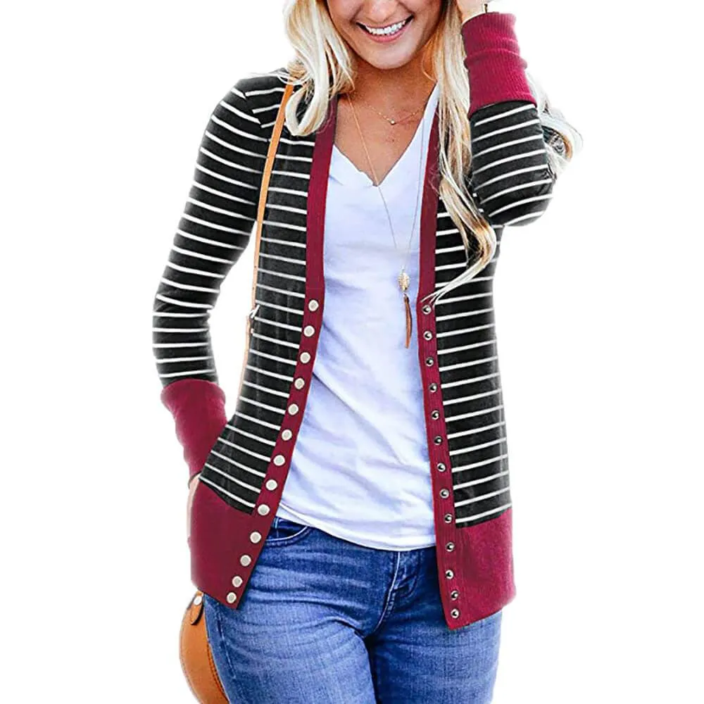 Plus Size Colorblock Stripes Midi Cardigan