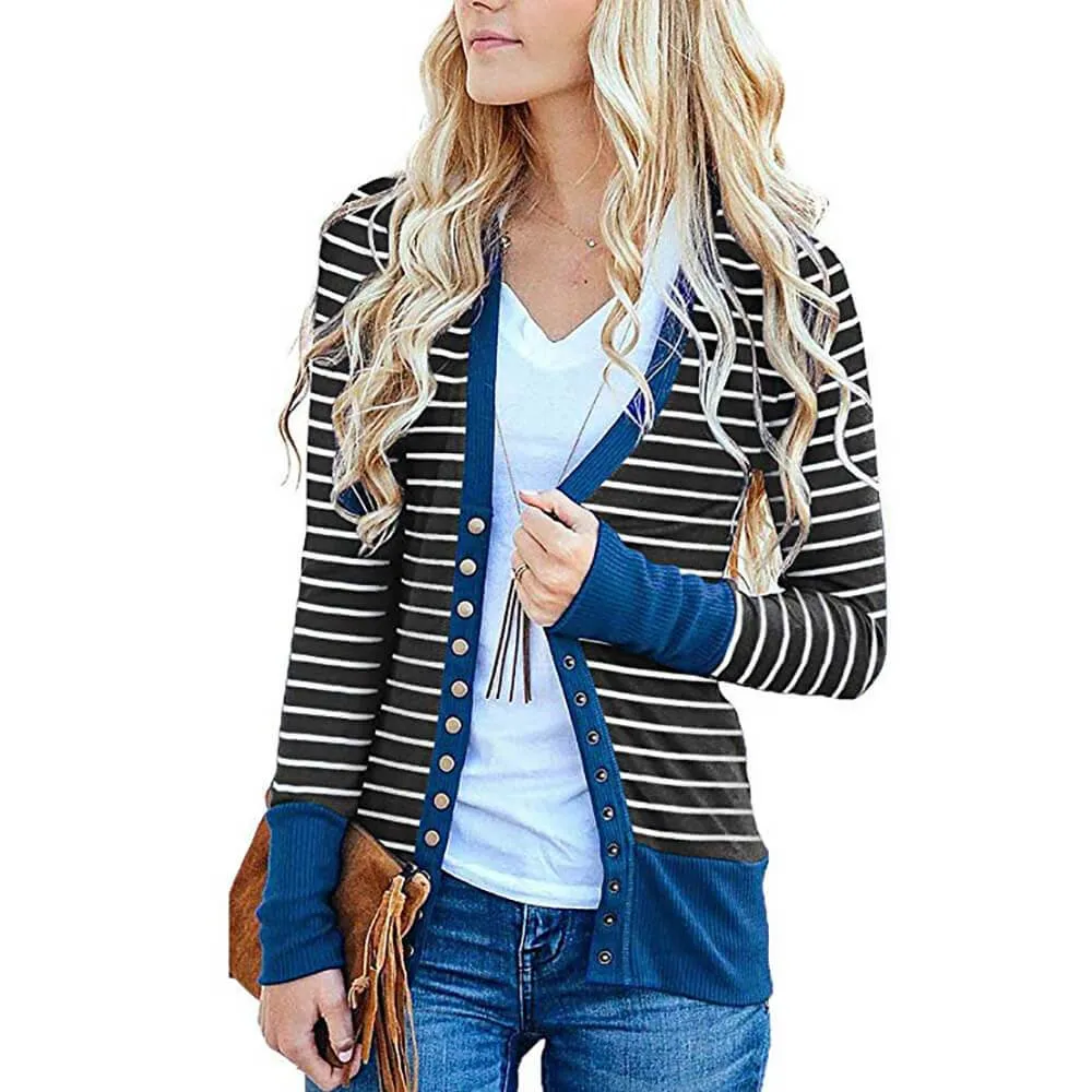 Plus Size Colorblock Stripes Midi Cardigan