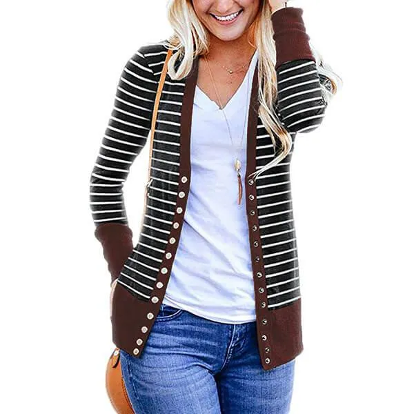 Plus Size Colorblock Stripes Midi Cardigan
