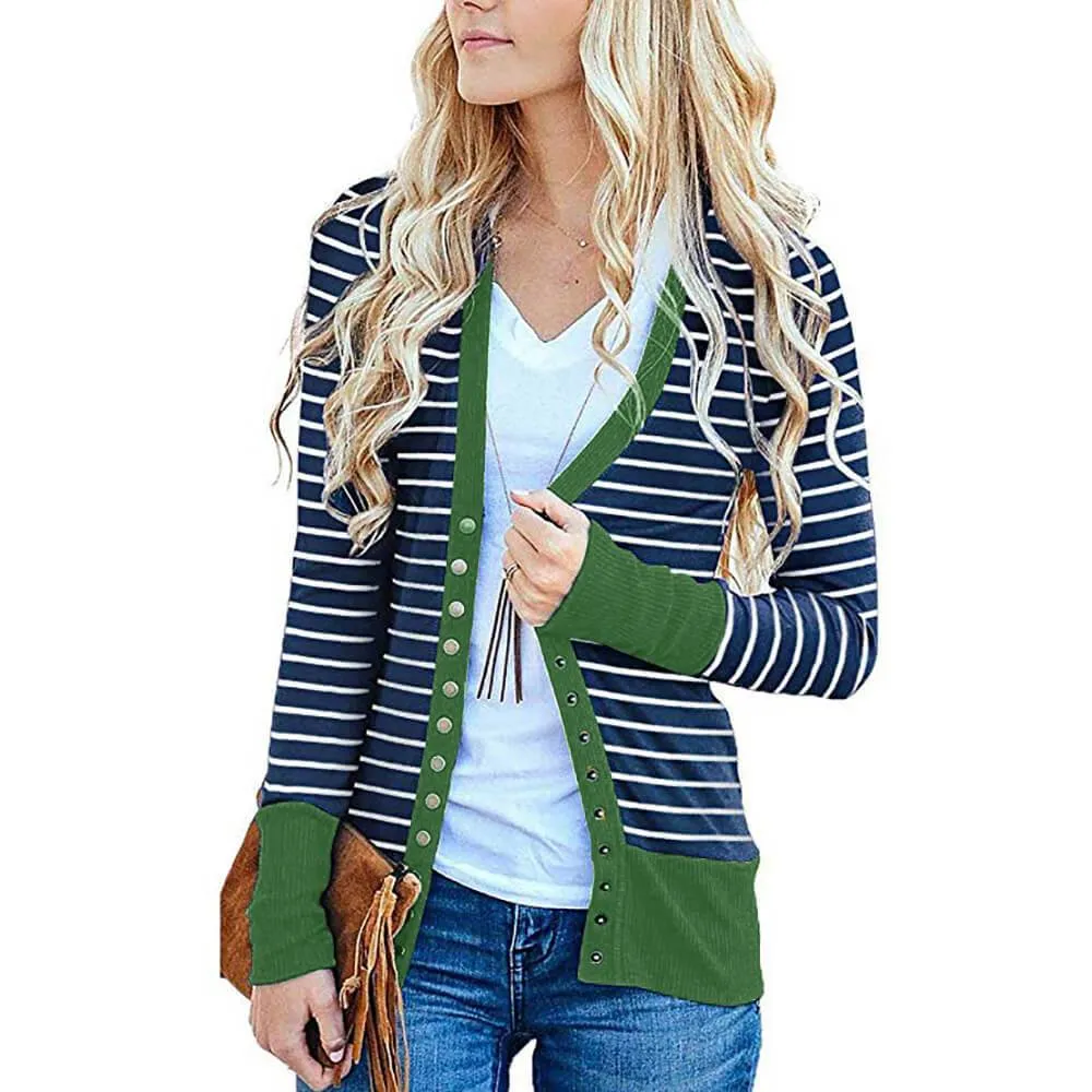 Plus Size Colorblock Stripes Midi Cardigan