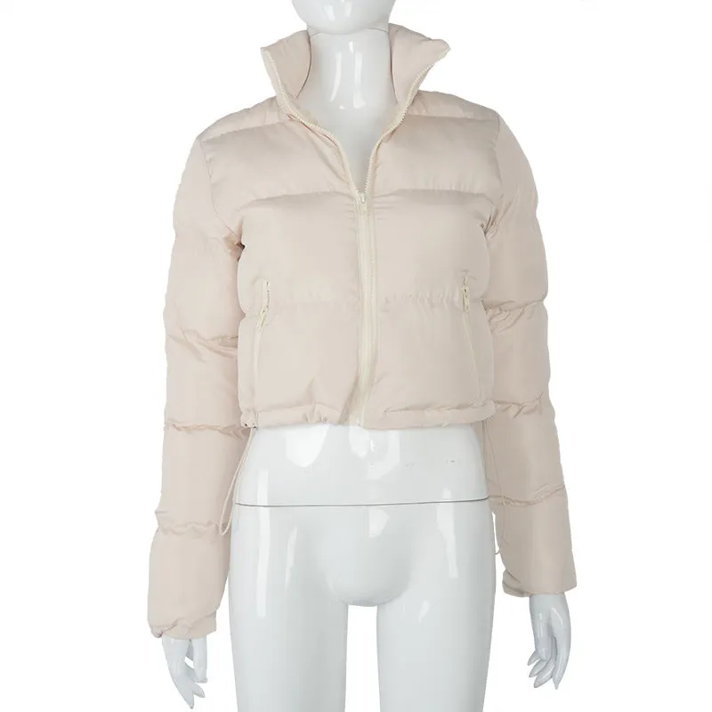 Puffer Jacket Womens Casual Long Sleeve Zip Up Winter Short Down Coat