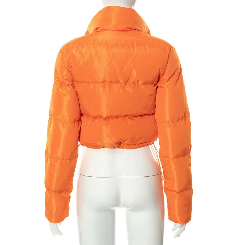 Puffer Jacket Womens Casual Long Sleeve Zip Up Winter Short Down Coat