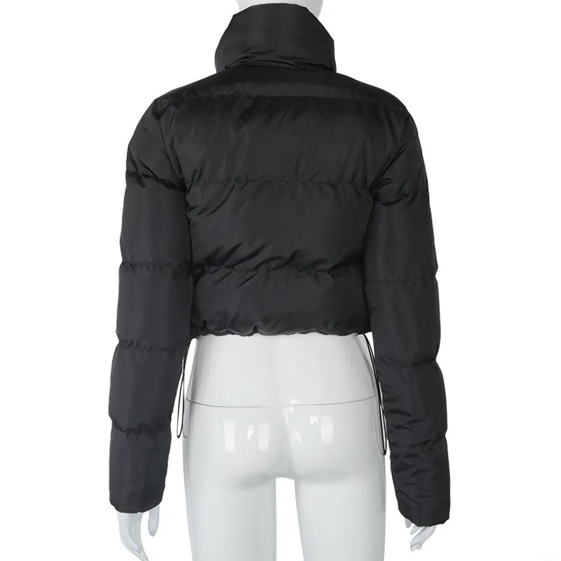 Puffer Jacket Womens Casual Long Sleeve Zip Up Winter Short Down Coat