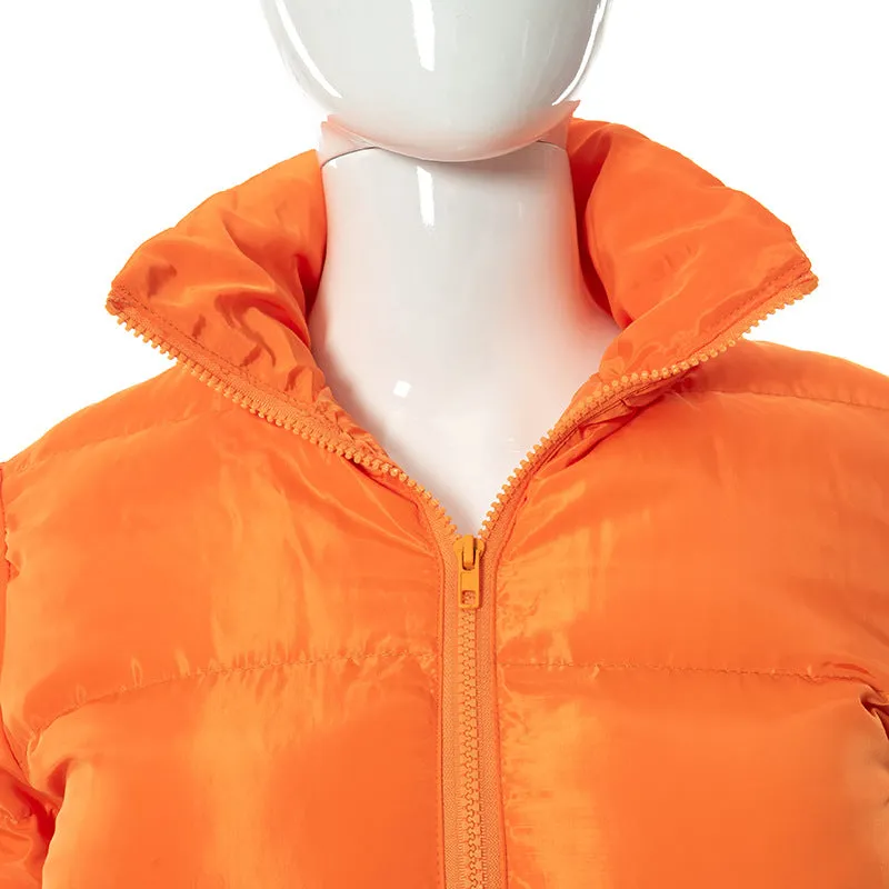 Puffer Jacket Womens Casual Long Sleeve Zip Up Winter Short Down Coat