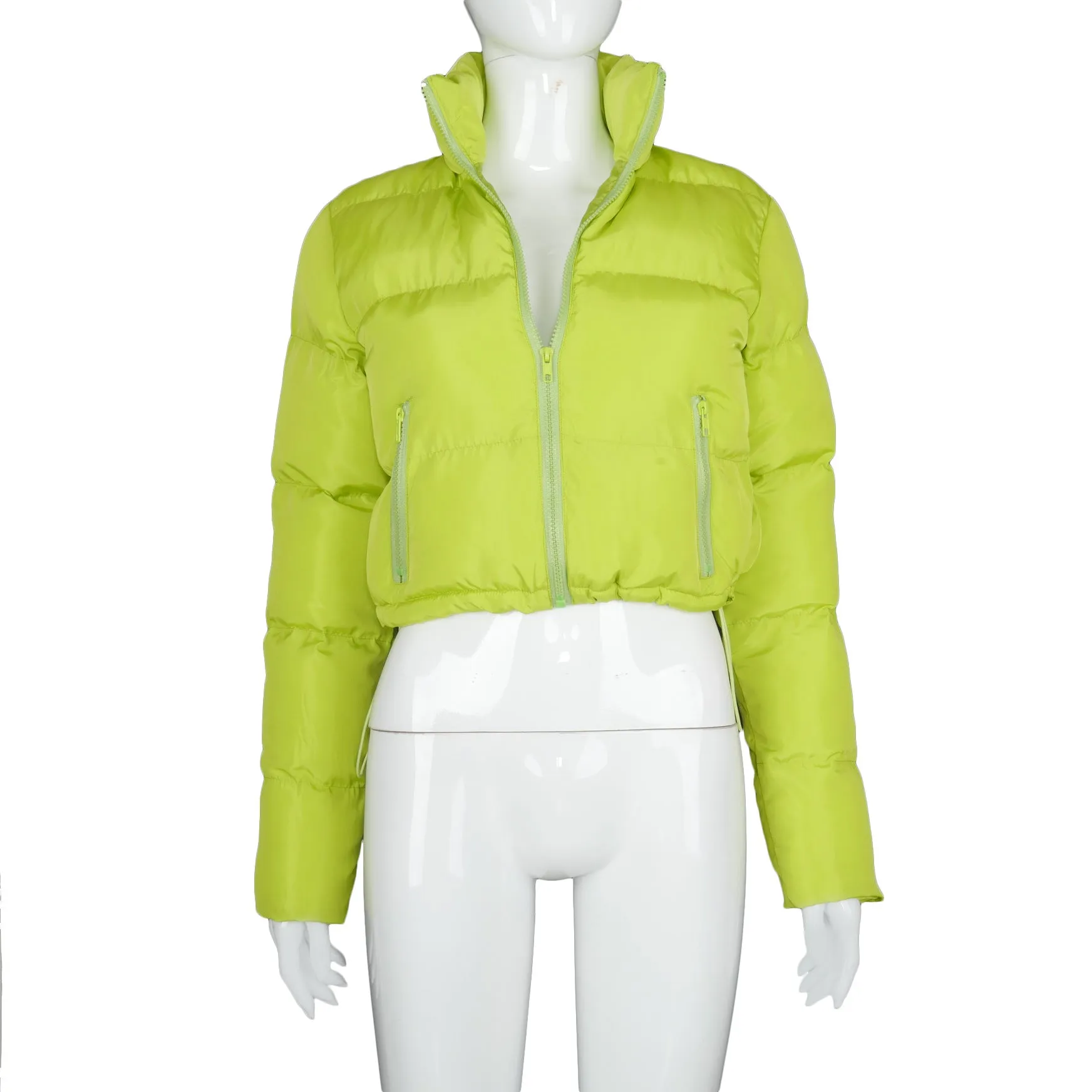 Puffer Jacket Womens Casual Long Sleeve Zip Up Winter Short Down Coat