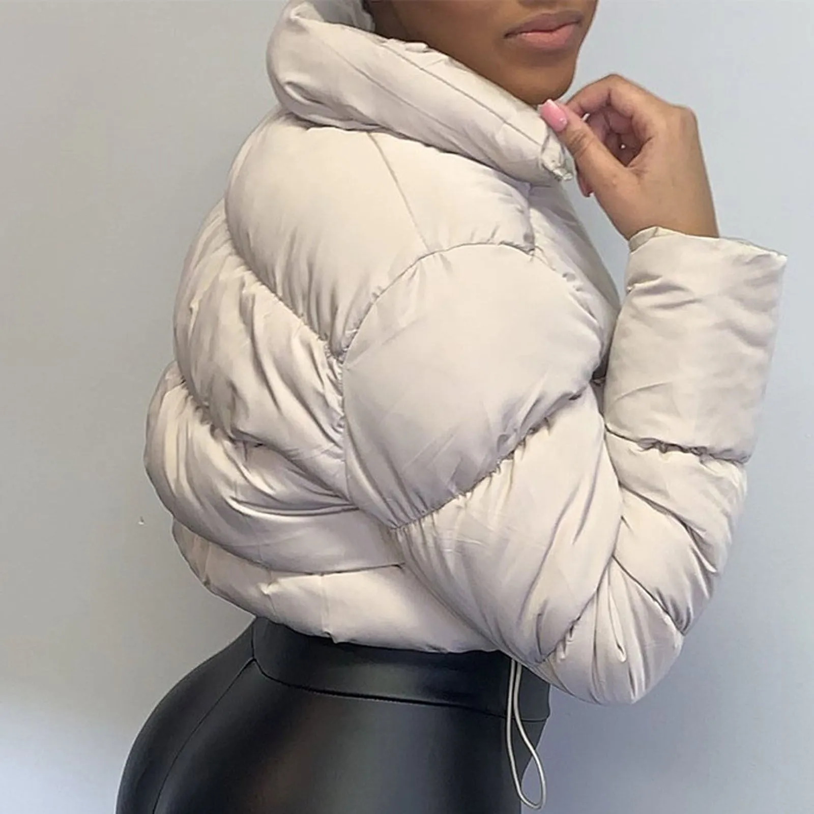 Puffer Jacket Womens Casual Long Sleeve Zip Up Winter Short Down Coat