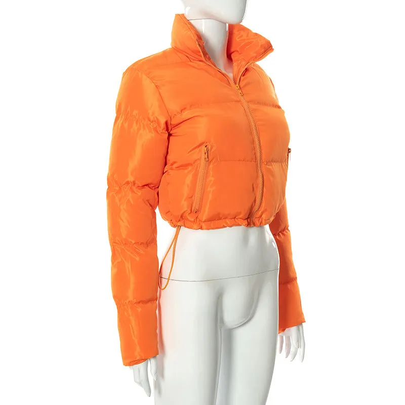 Puffer Jacket Womens Casual Long Sleeve Zip Up Winter Short Down Coat