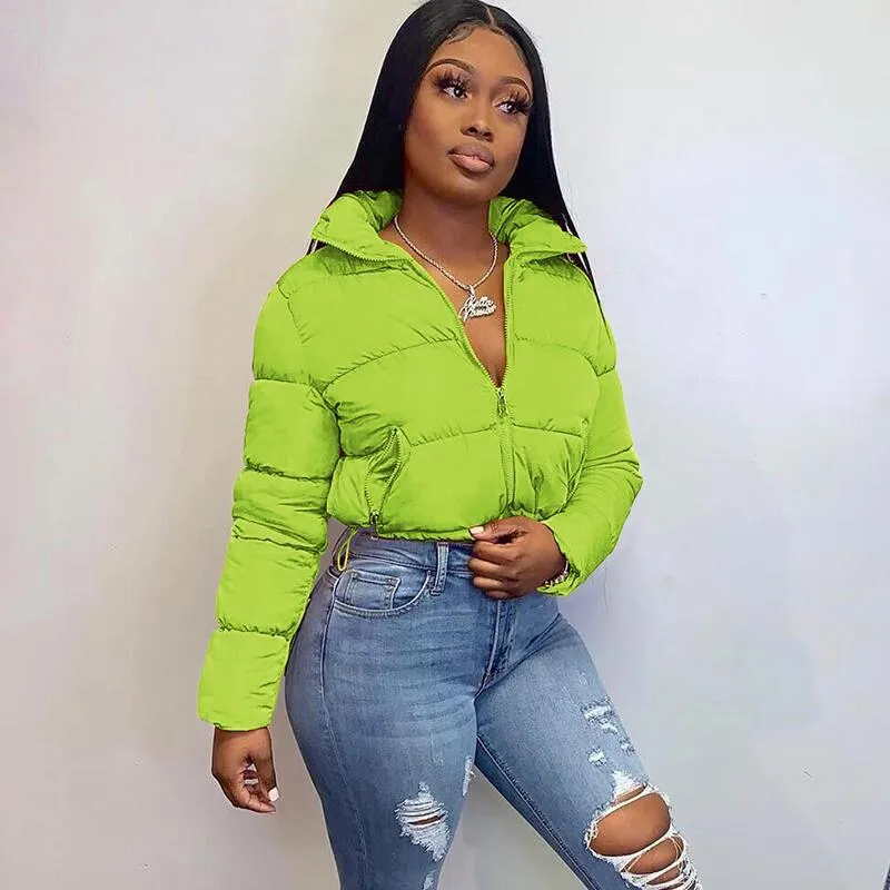 Puffer Jacket Womens Casual Long Sleeve Zip Up Winter Short Down Coat