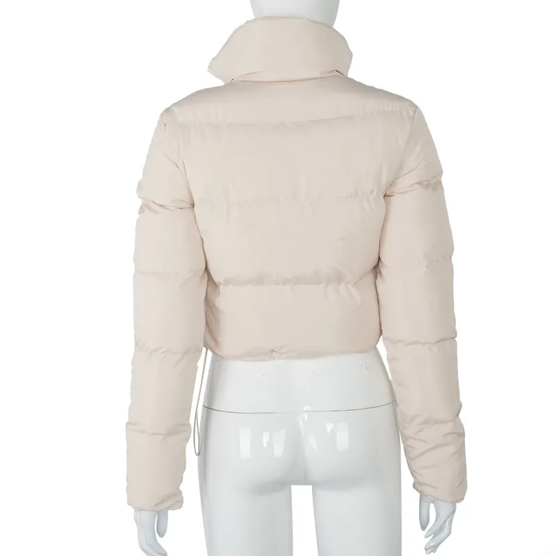 Puffer Jacket Womens Casual Long Sleeve Zip Up Winter Short Down Coat