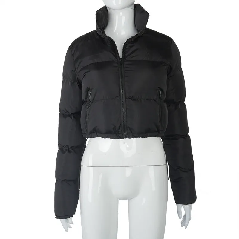 Puffer Jacket Womens Casual Long Sleeve Zip Up Winter Short Down Coat