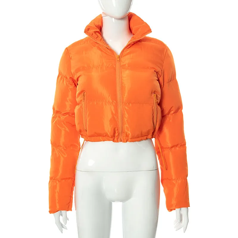 Puffer Jacket Womens Casual Long Sleeve Zip Up Winter Short Down Coat