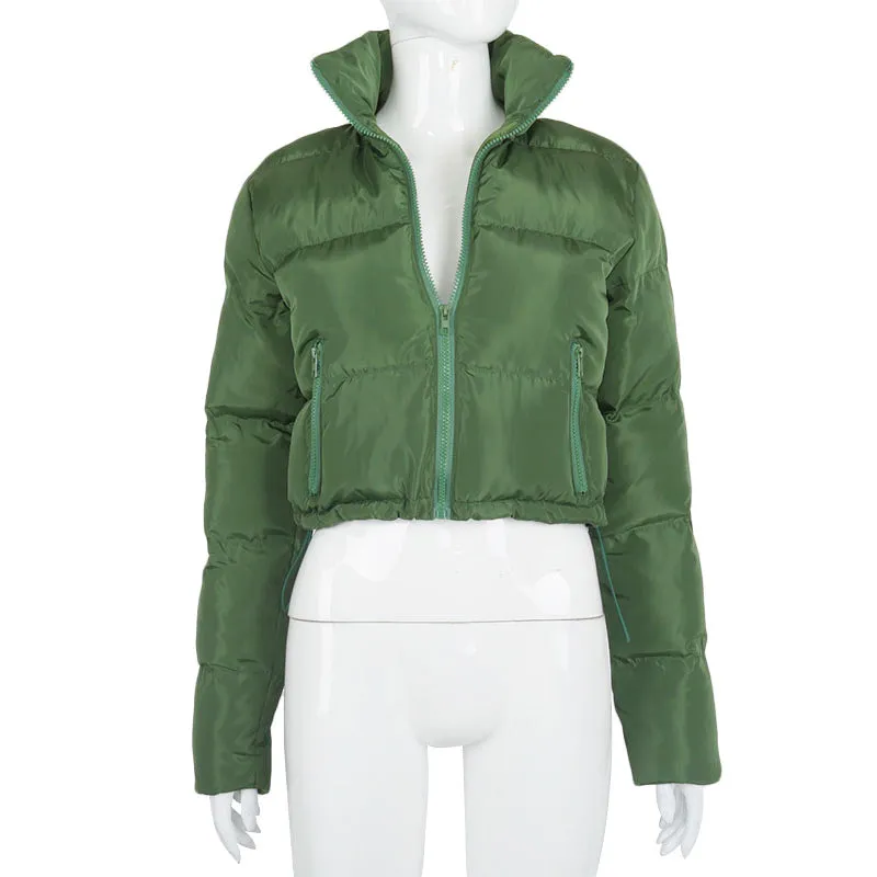 Puffer Jacket Womens Casual Long Sleeve Zip Up Winter Short Down Coat