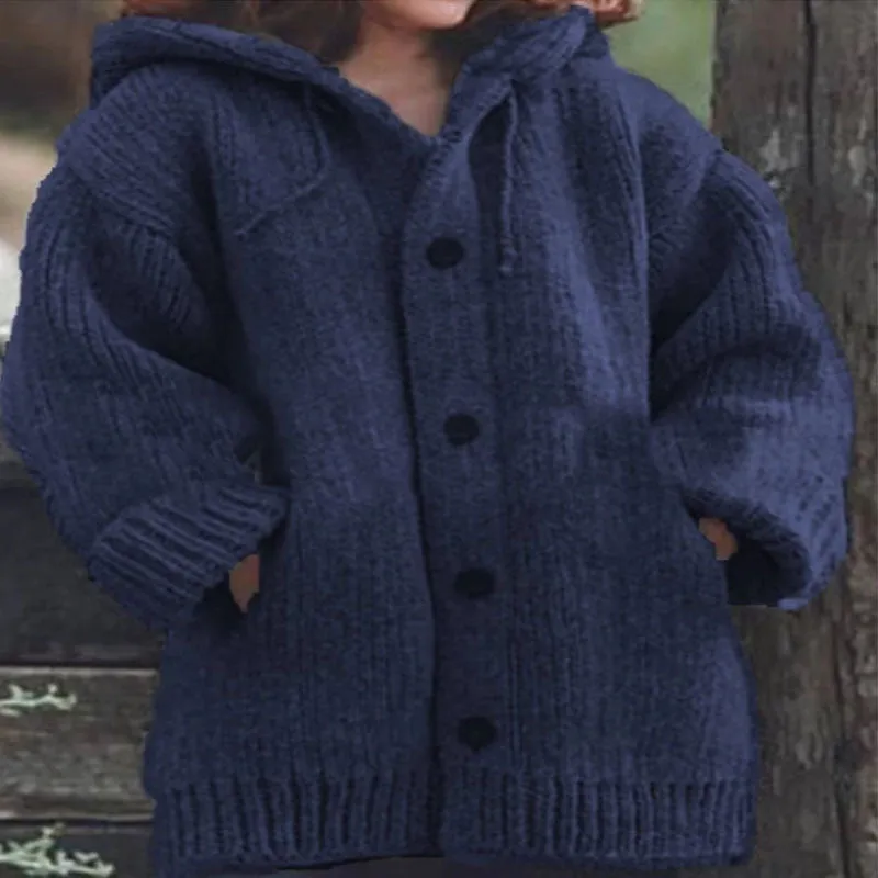 Pure Color Hooded Knit Cardigan Sweater