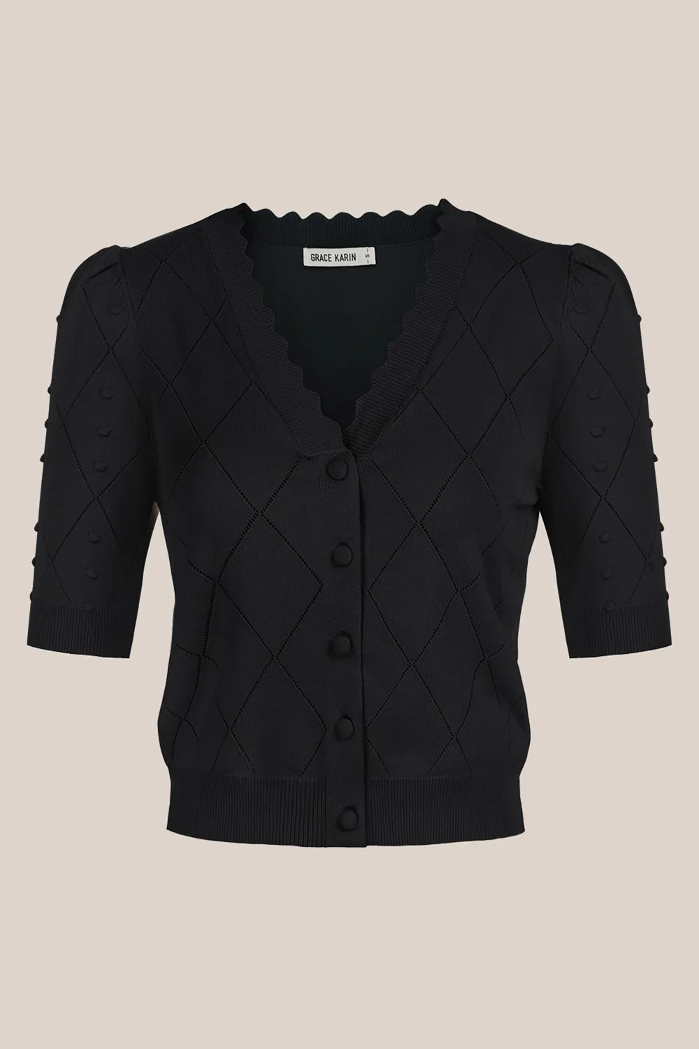 Ribbed Cuff Cardigan Button-up Knitwear - Black