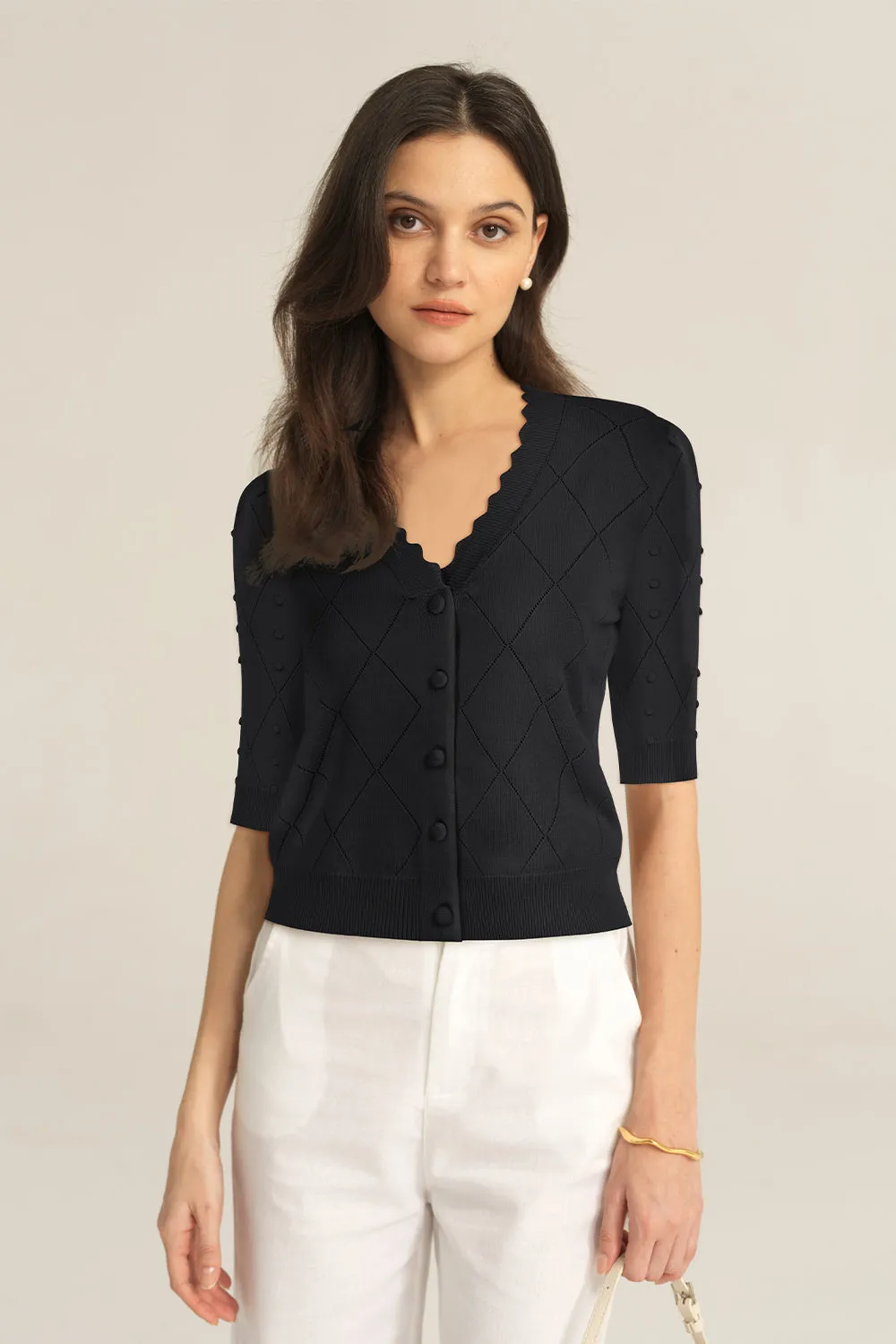 Ribbed Cuff Cardigan Button-up Knitwear - Black
