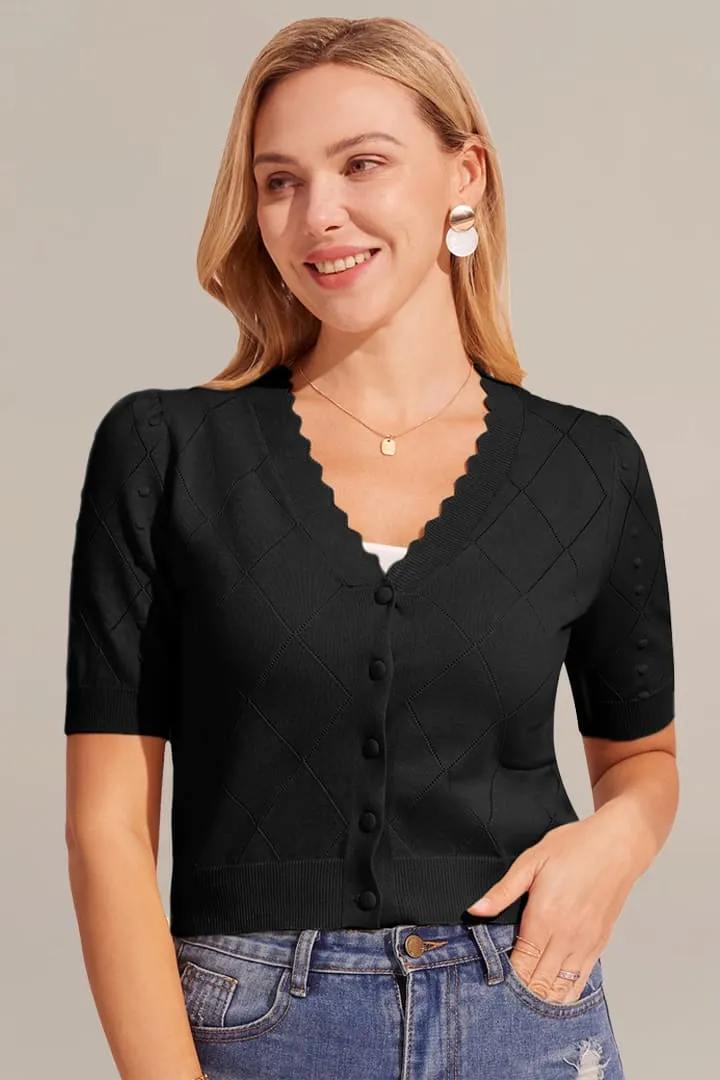 Ribbed Cuff Cardigan Button-up Knitwear - Black