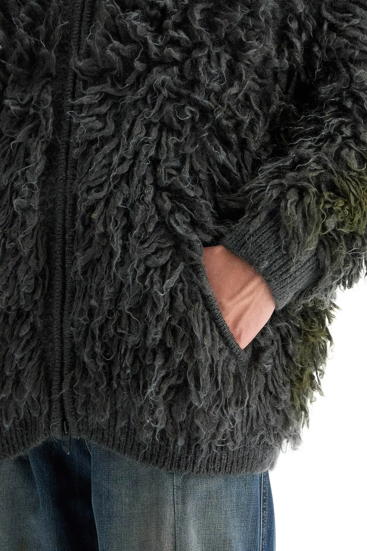 shaggy knit cardigan with hood A16451 0DBDH SOFT/BLACK