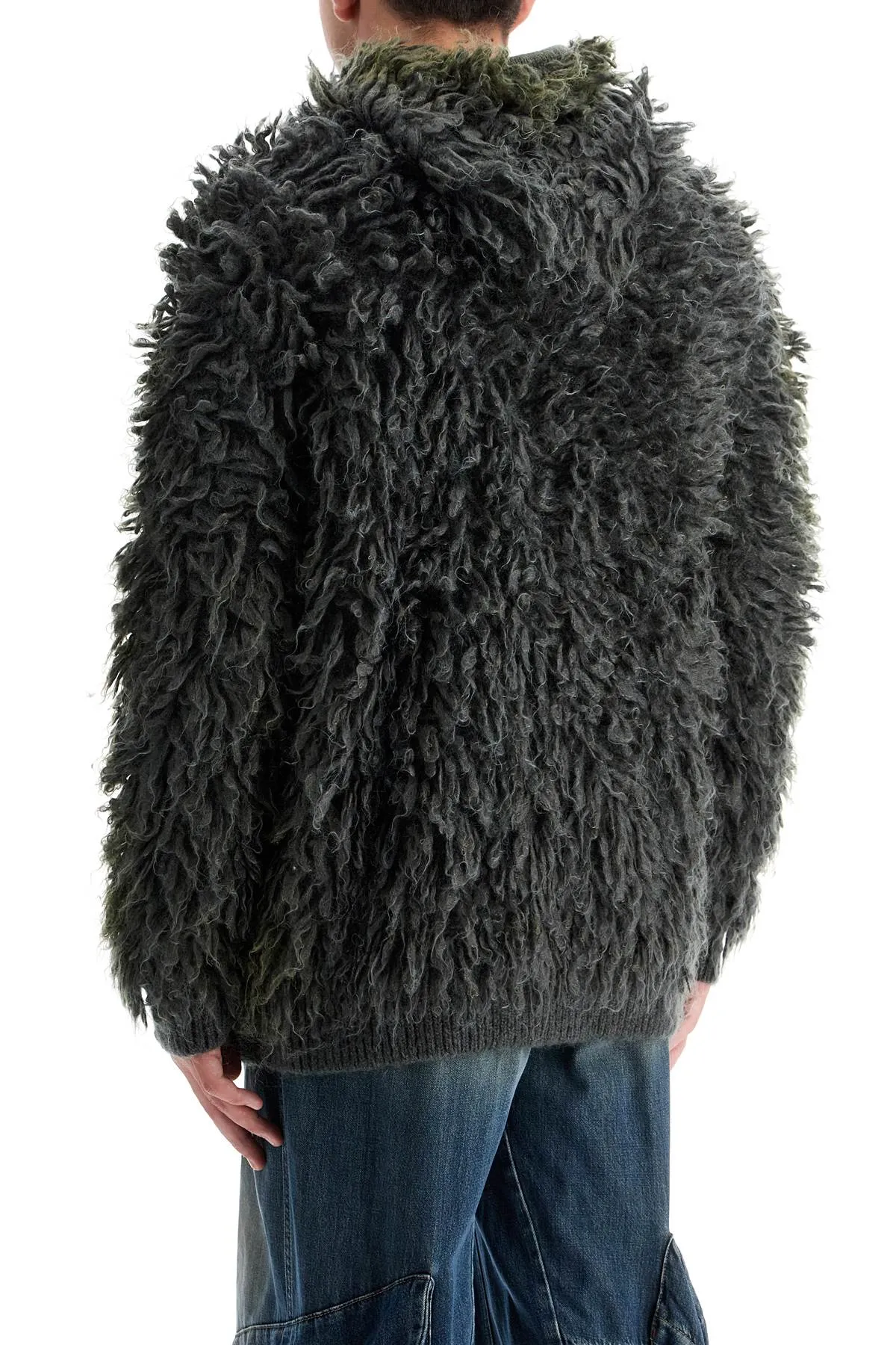 shaggy knit cardigan with hood A16451 0DBDH SOFT/BLACK