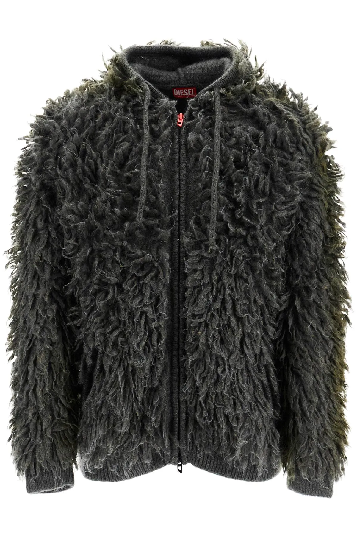 shaggy knit cardigan with hood A16451 0DBDH SOFT/BLACK