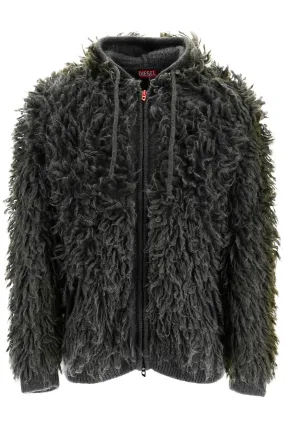 shaggy knit cardigan with hood A16451 0DBDH SOFT/BLACK