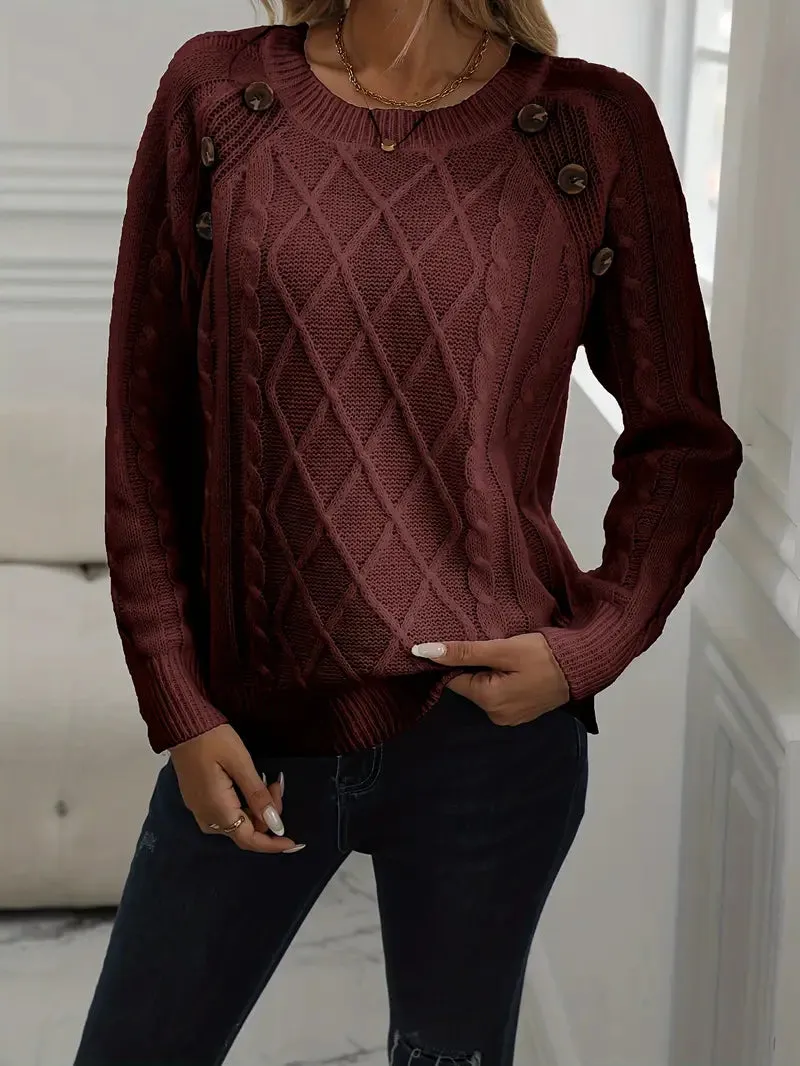 Solid Cable Knit Sweater for Women's