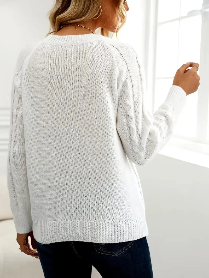 Solid Cable Knit Sweater for Women's