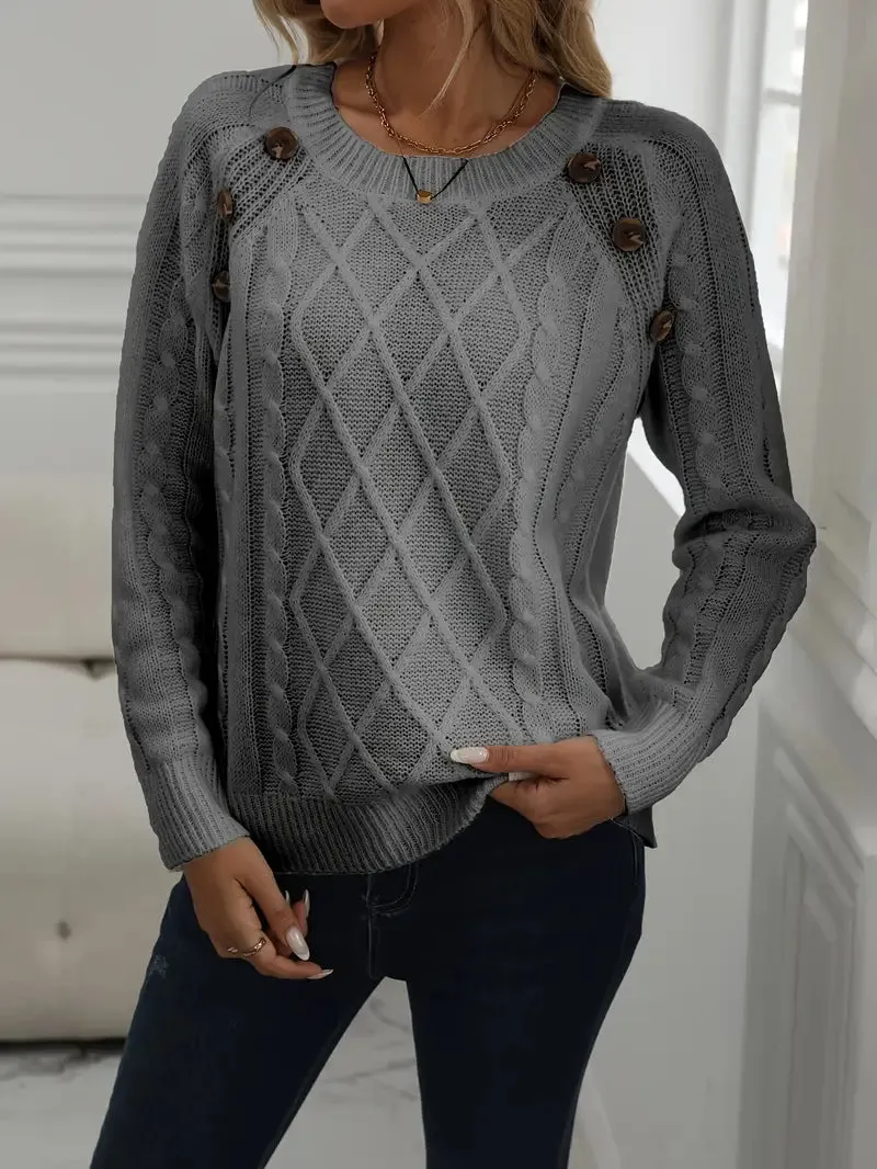 Solid Cable Knit Sweater for Women's